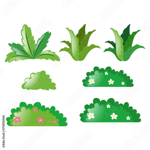 Illustration of Green Foliage and Bushes with Flowers for Decorative Purposes