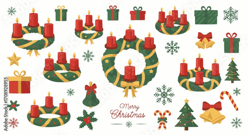 Christmas icon christmas advent wreath with candles vector illustration holiday celebration festive decoration design element set vector