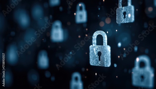 digital background featuring multiple padlock icons in blue, representing data security and cyber protection Generative AI