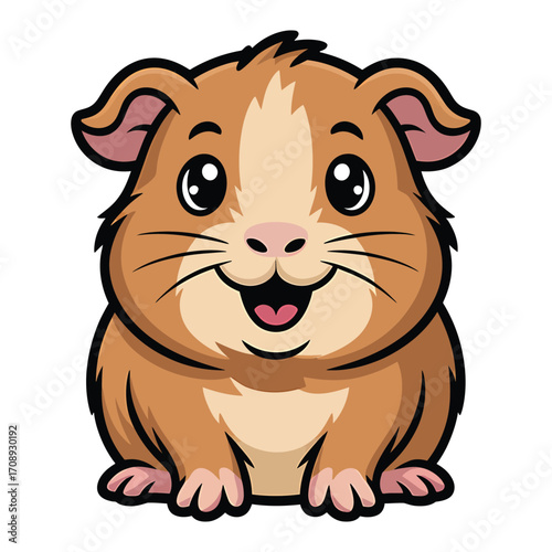 Cartoon guinea pig cute rodent with brown fur and white markings vector illustration of a small pet animal