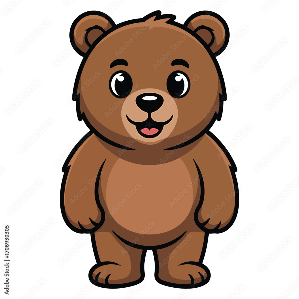 Fototapeta premium A cute bear standing and smiling, the cartoon bear has a friendly expression, making it perfect for childrens illustrations
