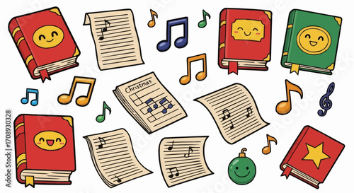 Christmas icon christmas carol songbook music sheets and notes vector illustration for holiday season and festive cheer vector