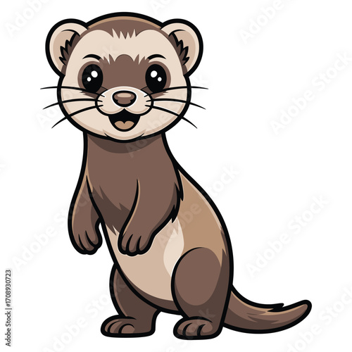 Adorable ferret cartoon cute animal character with big eyes and fluffy fur vector illustration of happy pet for kids design