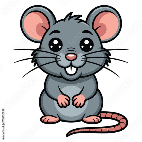 Cute mouse cartoon happy rodent character with big ears and long tail vector illustration of funny animal for kids design