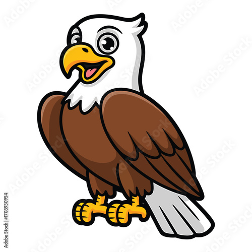 Cartoon bald eagle with a friendly expression, perfect for patriotic themes, educational materials, or wildlife illustrations