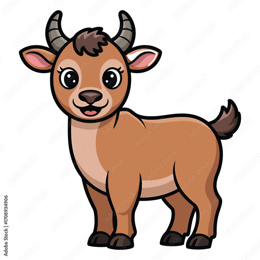 Fototapeta premium Illustration of a cute brown goat with small horns, ideal for farmthemed projects, childrens illustrations, or educational resources