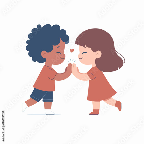 Children clapping with a simple and minimalist flat design using a white background