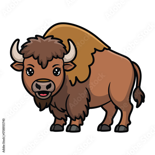 Cartoon bison with a fluffy mane and horns
