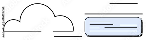 Cloud icon linked to a blue document surrounded by sync visual elements. Ideal for cloud storage, data sharing, digital transformation, file management, document access, tech services, simple flat