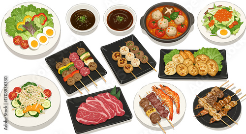 Appealing culinary design featuring a variety of delicious dishes, a visual feast for your design needs