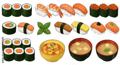 Japanese Cuisine Sushi Design A Delicious Illustration Collection