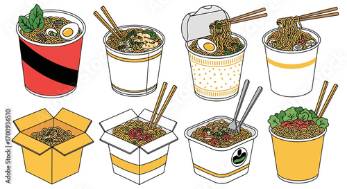 Creative collection of instant noodle cup design illustrations
