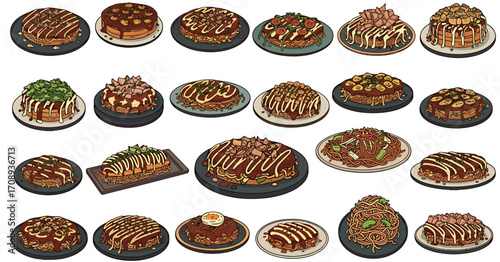 Okonomiyaki Design A Diverse Collection of Illustrated Japanese Savory Pancakes