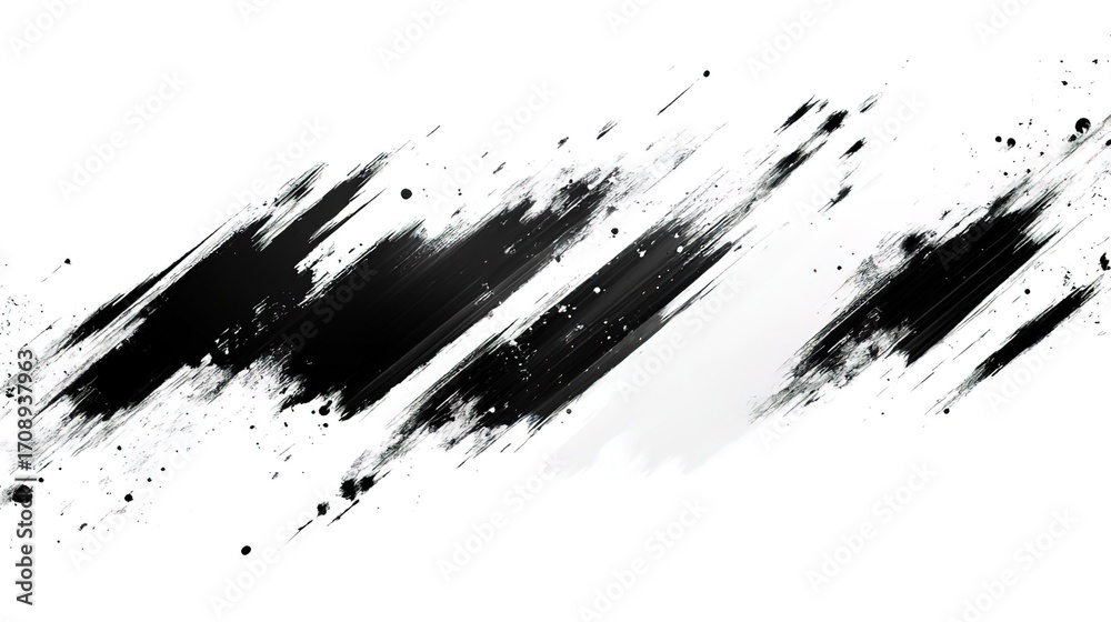 Obraz premium Black Ink Brush Strokes and Splatters on White Background for Graphic Design