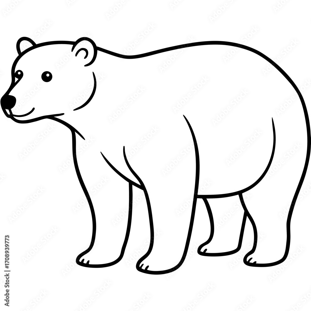 Naklejka premium Simple line art silhouette of a polar bear standing on a white background isolated on white background
