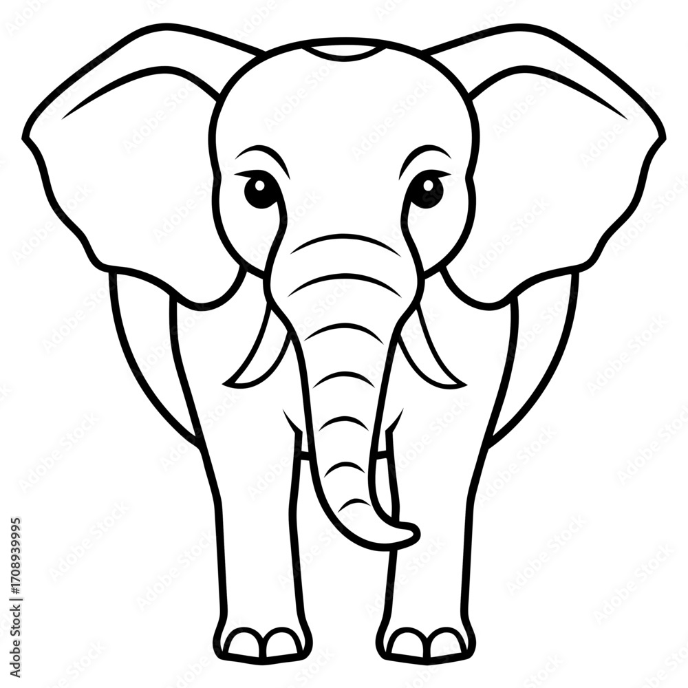 Naklejka premium A simple cartoon elephant with large ears and a trunk standing facing forward isolated on white background silhouette