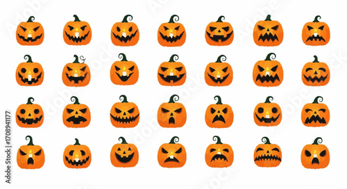 Halloween icon halloween pumpkins vector background, jack o lanterns faces illustration, spooky october holiday concept art vector