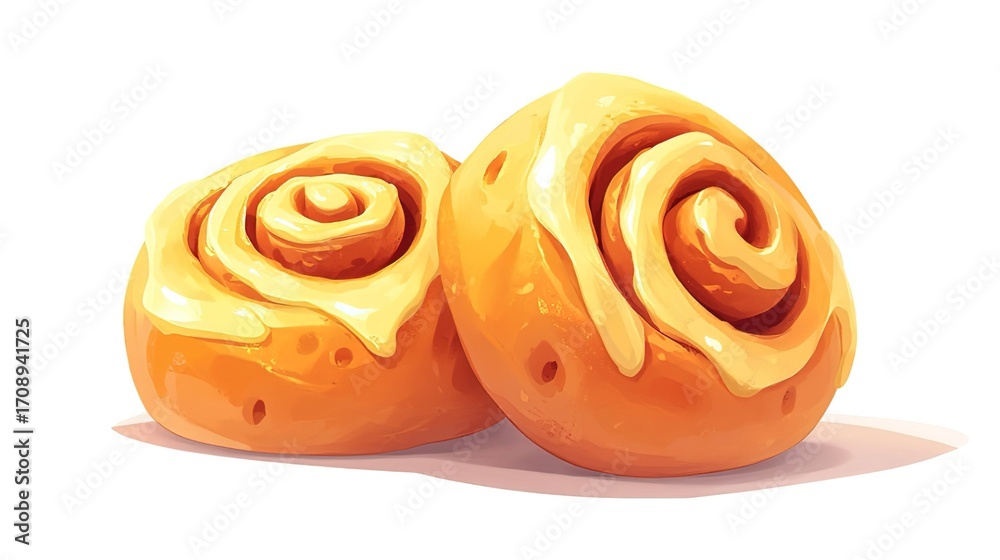 Fototapeta premium Two Cinnamon Rolls with Icing on White Background