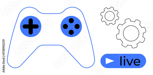 Game controller with buttons, gears for customization and live stream button. Ideal for gaming, live streaming, technology, creativity, entertainment, digital content, simple landing page