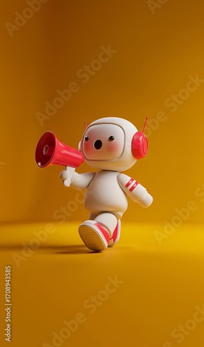 cute robot with megaphone symbolizing brand communication