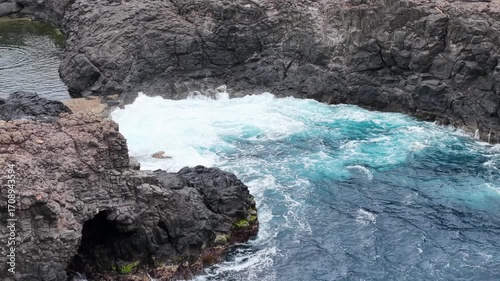 Aerial footage of rocky beach at Cape Verde