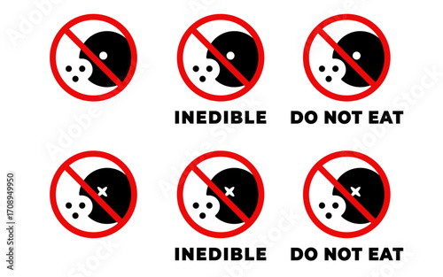 Inedible icon. Do not eat icon. Prohibition symbol. Not edible sign.