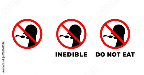 Inedible icon. Do not eat icon. Prohibition symbol. Not edible sign.