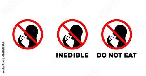 Inedible icon. Do not eat icon. Prohibition symbol. Not edible sign.