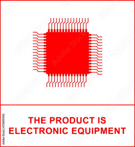 Sticker sign shows electronic equipment symbol with text product is equipment