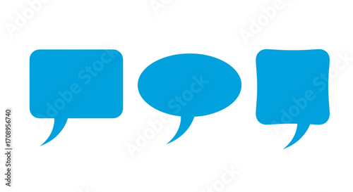 Three azure speech bubbles with varied shapes arranged horizontally in a graphic representation