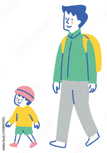 Father and Son Enjoying a Hike_Color