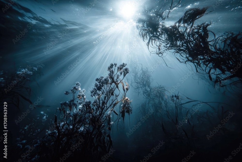 Obraz premium Sunlight Underwater Seaweed Forest