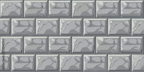 Seamless pattern of gray stone blocks with rough textures and beveled edges