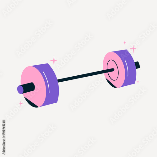 Vector illustration of barbell with weights in bright flat style on white background. Perfect for gym, training, fitness, workout, bodybuilding, powerlifting, and healthy lifestyle design
