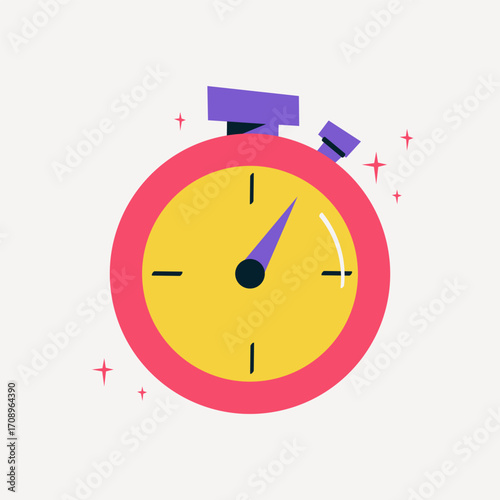 Colorful vector stopwatch in flat style on white background. Sports timer for fitness, training, gym, and workout illustrations. Perfect design for sport themes and healthy lifestyle projects
