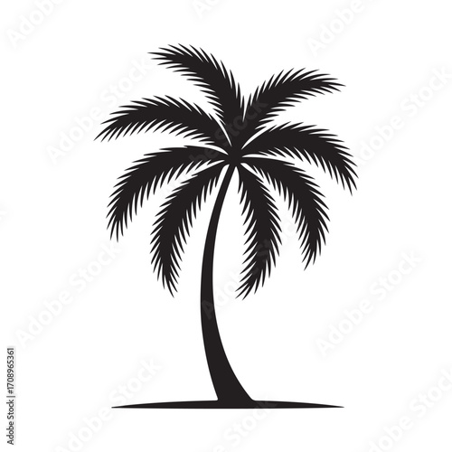 A stunning tropical beach illustration with a palm tree silhouette against the setting sun