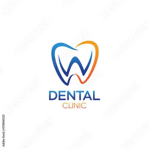 Modern dental logo featuring a stylized letter “W” inside a heart-shaped tooth outline, combining blue and orange for a professional and friendly appeal.
