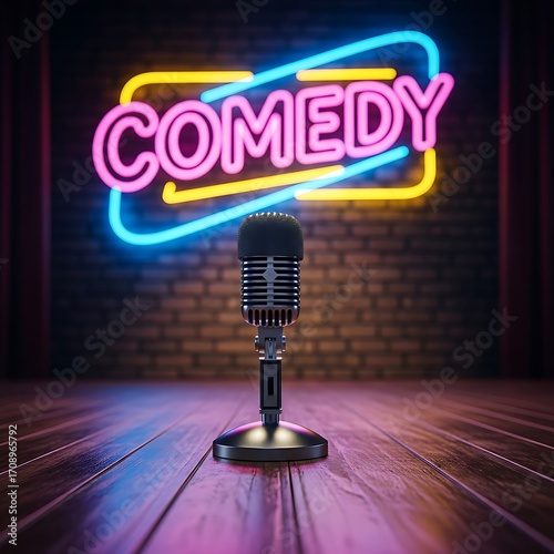 Comedy Show Stage with Microphone.
