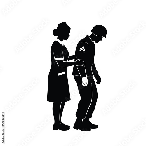 Nurse Supporting Wounded Soldier Symbol of Care and Sacrifice in Military Service