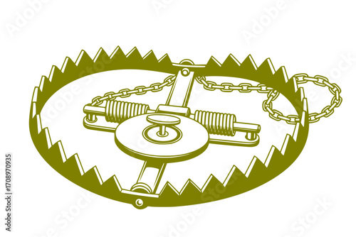 Vector Icons and Symbols Set of Dangerous Bear Traps. Collection of Bear Trap Illustrations and Symbols in a Clean Vector Design