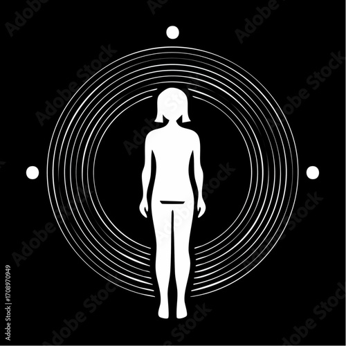 Stylized black silhouette of a human brain with interconnected nodes and lines, representing neural pathways and digital circuits, with a fingerprint texture on the cerebellum.