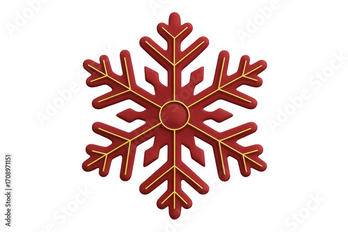 Red snowflake celebrating christmas with golden decorations on transparent background