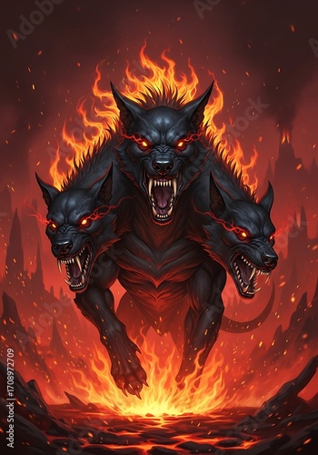 Mythical Three-Headed Fire Dog.