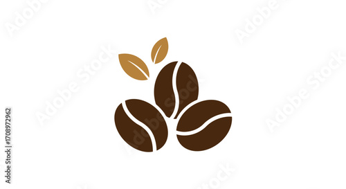 A stylish vector illustration showcases three coffee beans with leaves, perfect for cafe branding, food blogs, or any design needing a fresh, aromatic coffee theme against a clean white background.