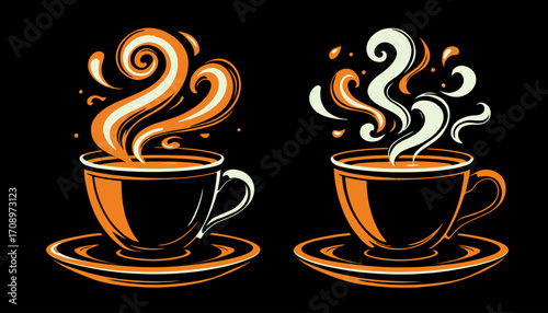 High-quality vector PNG illustrations of two steaming coffee cups, perfect for cafe menus, coffee shop branding, or any project needing a warm, inviting coffee image. Download now!