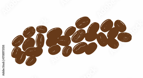 A cluster of realistic brown coffee beans scattered on a clean white background, perfect for beverage and culinary designs.