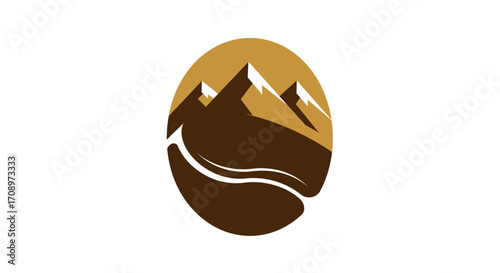 A vector illustration of a coffee bean with a mountain range inside, perfect for branding a coffee shop or related product with a natural, earthy aesthetic.