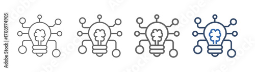 
Deep learning outline icon set with light bulb and artificial neural network design