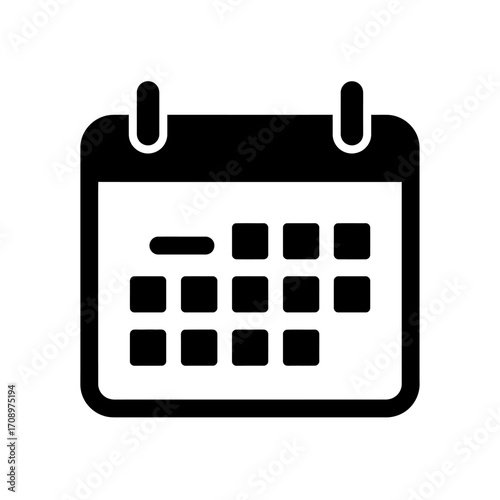 Simple calendar vector icon. Flat black glyph for planning schedules, dates, and events. Isolated pictogram for web and app design. eps file illustration