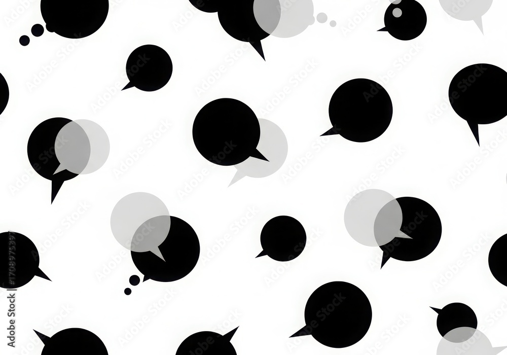 Fototapeta premium Seamless pattern of black and grey speech bubbles on a white background, representing communication and conversation